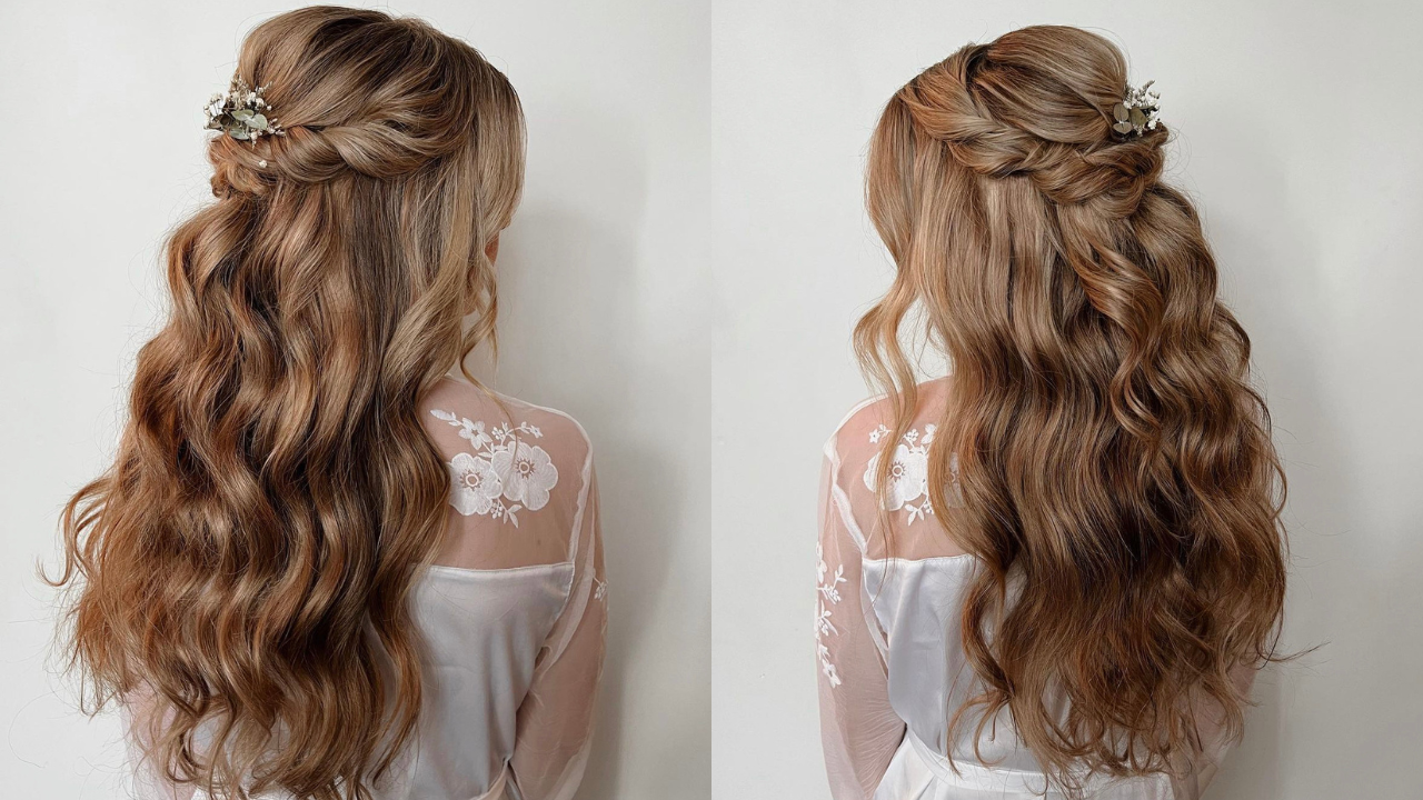 half-up wedding day hairstyle with cashmere hair extensions