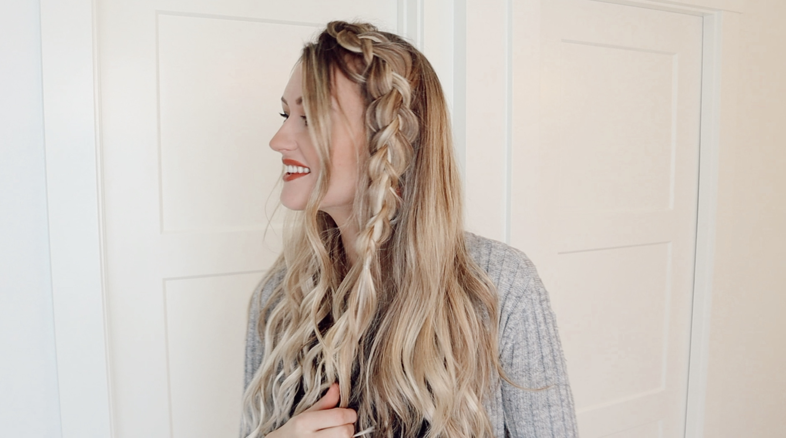 Blonde woman wearing hair extensions