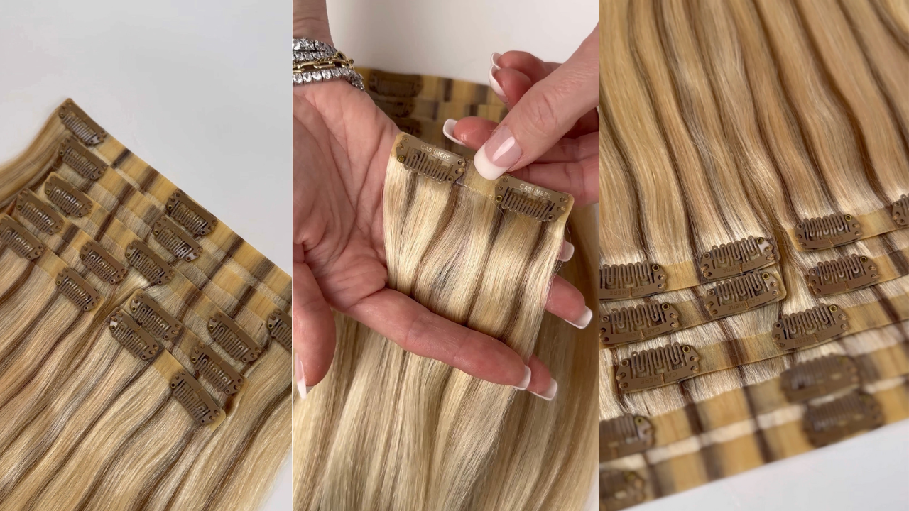 cashmere hair seamless extensions in the shade sunset blonde