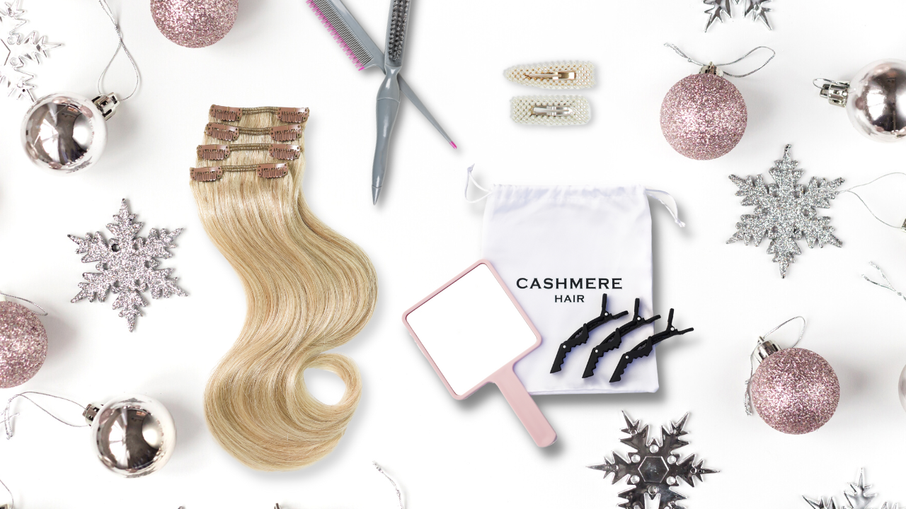 cashmere hair fill-ins, teasing comb, hair clips, cashmere hair mirror and crocodile clips