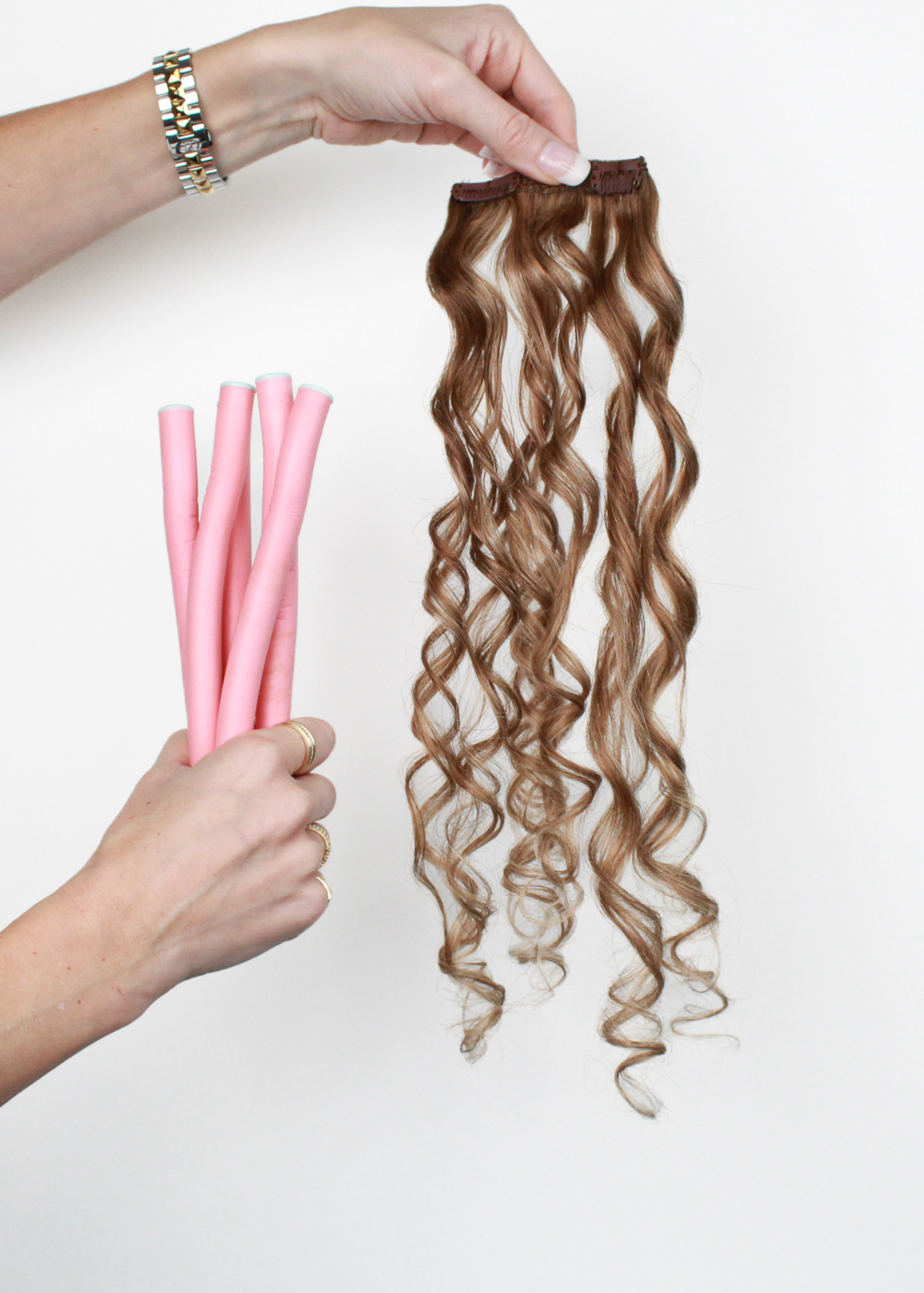 heatless curling rods on cashmere hair clip-in extensions
