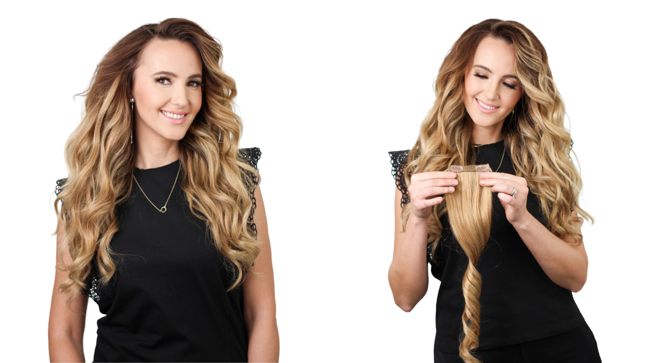 woman wearing lighter extensions for an ombre look