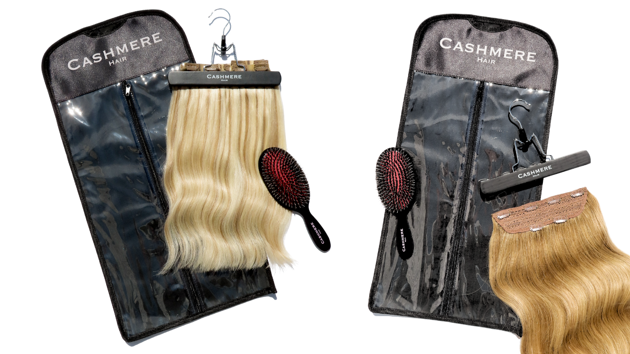 properly storing your extensions with the cashmere hair storage bag